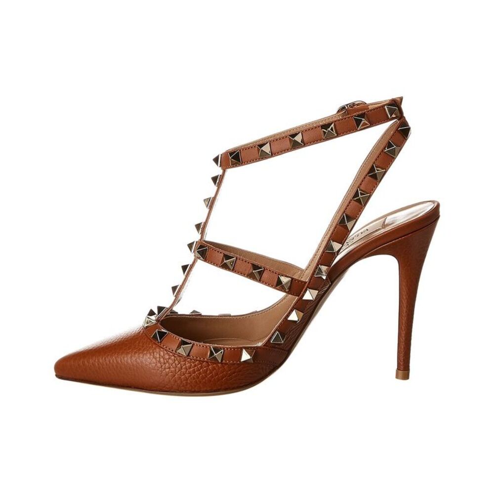 Valentino Rockstud Caged 100 Grainy Leather Pump, Brown - Picture 2 of 5